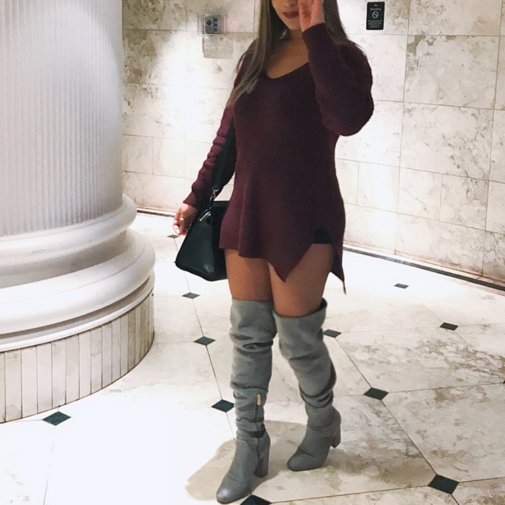 Long burgundy sweater with back detail